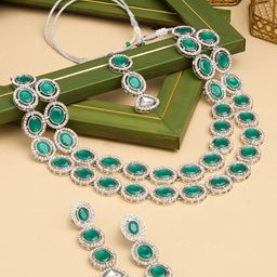 Zaveri Pearls Silver-Plated Austrian Diamonds & Stones-Studded Jewellery Set-picture-23