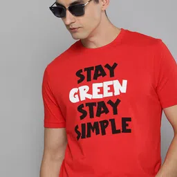 HERE&NOW Men Red Typography Printed Pure Cotton T-shirt-picture-34
