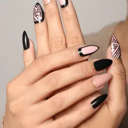 LICK Set Of 28 Almond Shape Press On Artificial Nails With Vitamin E - Nude & Black-picture-39