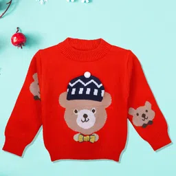 Baby Moo Unisex Kids Red Mr. Bear Premium Full Sleeves with 3D Applique Knitted Sweater-picture-58