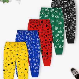 YK X Trampoline Kids Pack Of 5 Printed Cotton Mid Rise Joggers-picture-36