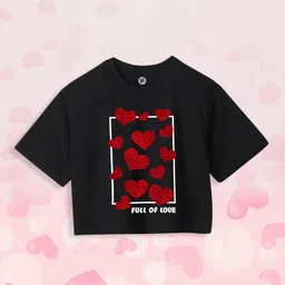 YK Girls Printed Round Neck Pure Cotton Boxy Crop T-shirt-image-61