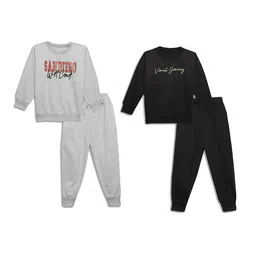 mack jonney VIMAL JONNEY Kids Pack Of 2 Typography Printed Sweatshirts With Joggers-picture-34
