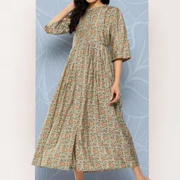 Libas Green Floral Print Flared Sleeve Ethnic Fit & Flare Maxi Dress-picture-44