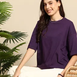 Mast & Harbour Drop-Shoulder Sleeves Pure Cotton Oversized T-shirt-picture-22