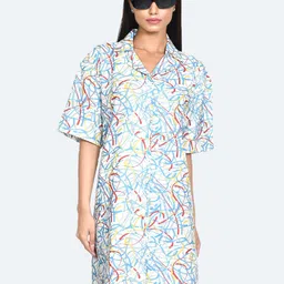 Zink London Abstract Printed Lapel Collar A-Line Dress-picture-14