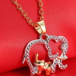 DESTINY JEWELS Gold-Plated Cubic Zirconia Studded Elephant-Shaped Pendant With Chain-picture-24