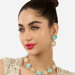 Zaveri Pearls Gold-Plated Stone Studded Jewellery Set-picture-18