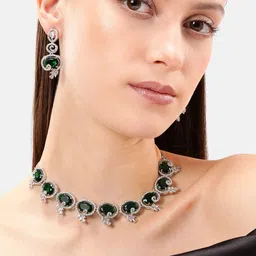 MANSIYAORANGE Rhodium-Plated CZ Studded Jewellery Set-picture-22