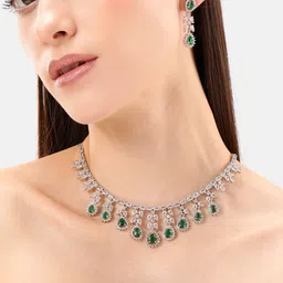 MANSIYAORANGE Rhodium-Plated CZ Studded Jewellery Set-picture-40