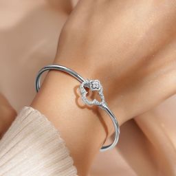Rubans Rhodium-Plated Crystal Studded Clover Motif Sleek Bracelet-picture-13