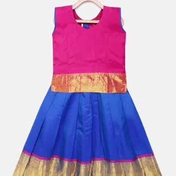 Kanakadara Girls Pink & Blue Ready to Wear Pavadai Set-picture-42