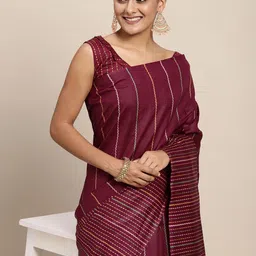 Saree mall Magenta & Pink Striped Art Silk Block Print Saree-image-1