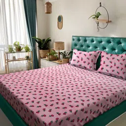 KLOTTHE Pink Printed Fitted DiKing Size wool Bedsheet with 2 Pillow Cover-picture-36