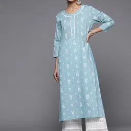 Varanga Floral Printed Thread Work Block Print Cotton Kurta-picture-38