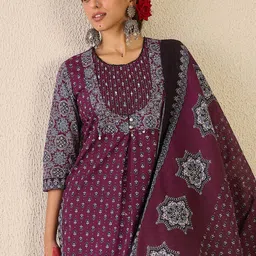 Indo Era Women Ethnic Motifs Printed Pure Cotton Kurta with Trousers & Dupatta Kurta Sets-image-72