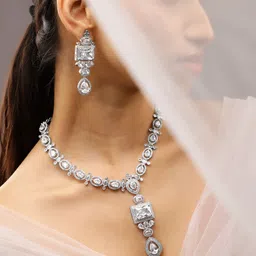 Rubans Rhodium-Plated White Cubic Zirconia Studded Statement Luxe Jewellery Set image 1