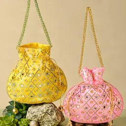 Kuber Industries Set Of 2 Embellished Silk Potli Clutches-picture-46