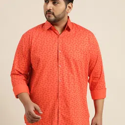 SOJANYA PLUS Size Men Coral Orange Printed Classic Pure Cotton Casual Shirt-image-20