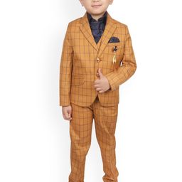SG YUVRAJ Boys Yellow & Navy BlueChecked Single-Breasted Suit-picture-39