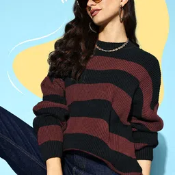 Berrylush Women Classy Black Striped Knits Bits Sweater-image-22