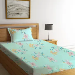 KLOTTHE Green & Pink Floral 300 TC Single Bedsheet with 1 Pillow Covers-picture-17