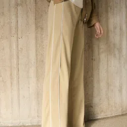 MANGO Women Mid-Rise Flared Fit Wide Leg Trousers with Contrast Piping-picture-17