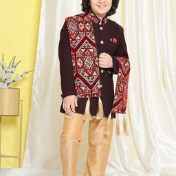 Aj DEZInES Boys Embroidered Straight Sherwani Set With Dupatta-picture-2