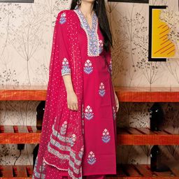 GoSriKi Women Ethnic Motifs Printed Regular Kurta with Palazzos & With Dupatta-picture-46