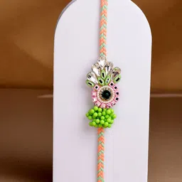 ADIVA Cubic Zirconia Studded & Beaded Thread Rakhi With Roli Chawal Chandan Mishri & Card-picture-49