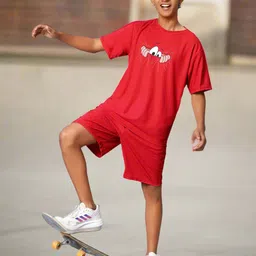 TeenTrums Boys Graphic Printed Round Neck T-Shirt With Shorts-picture-15