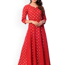 anayna Women Red Printed Fit and Flare Dress-picture-23