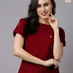 Friskers Pack Of 2 Solid Round Neck Slit Sleeves Cotton Casual Tops-image-36