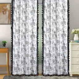 Cortina Black & White 2 Pcs Floral Room Darkening Cotton Door Curtains-picture-28