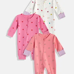 NEXT Infant Girls Pack Of 3 Printed Knitted Pure Cotton Sleepsuits-picture-53
