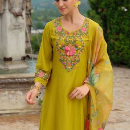 Indo Era Women Embroidered Kurta with Trousers & Dupatta-picture-2