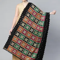 SWI Stylish Embroidered Phulkari Chiffon Dupatta with Mirror Work-picture-20