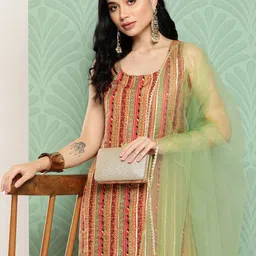 Varanga Women Ethnic Motifs Printed Regular Gotta Patti Kurta with Sharara & With Dupatta-image-30