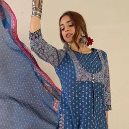 Indo Era Women Ethnic Motifs Printed Regular Pure Cotton Kurta Set With Dupatta-image-77