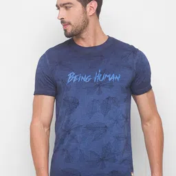 Being Human Men Navy Blue Typography Printed Pure Cotton T-shirt-picture-29