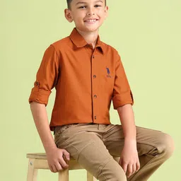 U.S. Polo Assn. Kids Boys Spread Collar Pure Cotton Casual Shirt-picture-44
