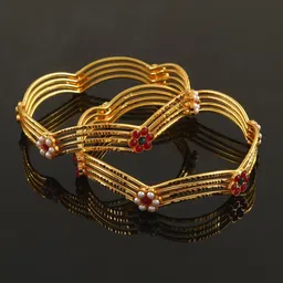 Jewar Mandi Set Of 2 Gold-Plated Red & Green Stone-Studded Bangles-picture-18