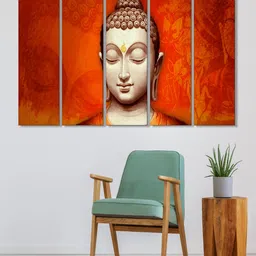 999Store Set of 5 Orange & Brown Printed Meditating Buddha Framed Wall Art-image-90