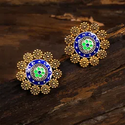 Zaveri Pearls Gold-Toned & Blue Circular OverSized Studs-picture-17