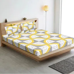 INDHOME LIFE Yellow Geometric Cotton 210 TC Fitted Queen Bedsheet with 2 Pillow Covers-image-72