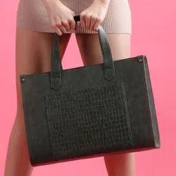 ALL ABOUT HER Textured PU Structured Tote Bag with Quilted-image-0