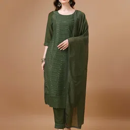 Shopping Queen Ethnic Motifs Embroidered Regular Sequinned Kurta with Trousers & Dupatta-picture-13