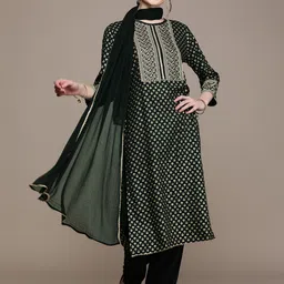 Anouk Women Green Floral Printed Regular Gotta Patti Kurta with Trousers & With Dupatta-picture-29