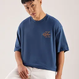 Calvin Klein Jeans Men Typography Solid Round Neck Pure Cotton Relaxed Fit T-shirt-picture-19