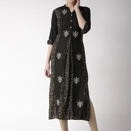 RANGMAYEE Women Black & Golden Printed A-Line Kurta-picture-35